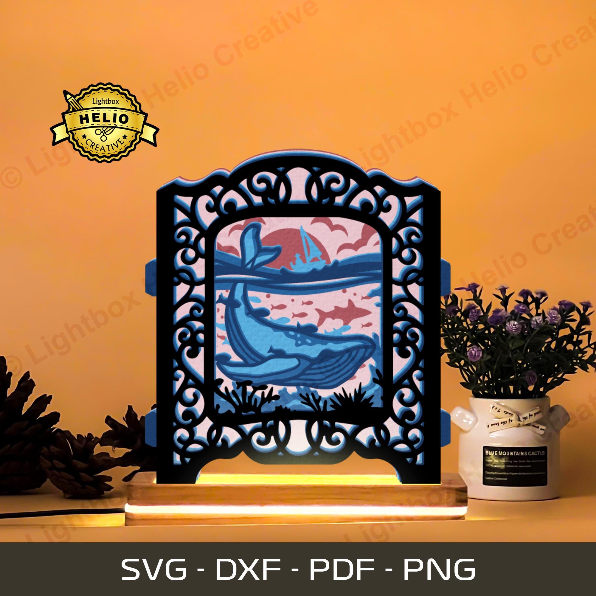 Whale 3D Pop-up Lightbox SVG: 3D DIY Ocean Shadow Box (digital Download ...