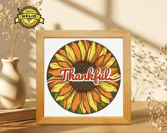 Caja de sombra recortada en papel con diseño de girasol de agradecimiento (SVG), plantilla de caja de luz de Acción de Gracias para Cricut Silhouette.
