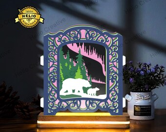 Northern Lights Shadow Box SVG: 3D Landscape Paper Cut Pop-up Lightbox Template for Cricut