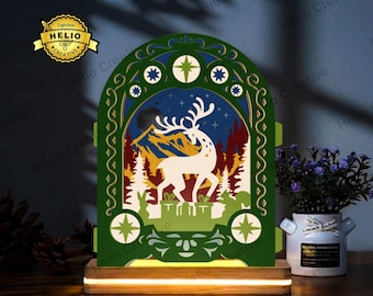 Christmas Pop-up Lightbox SVG, Deer Shadow Box Template for Paper Cut, Cricut, Silhouette