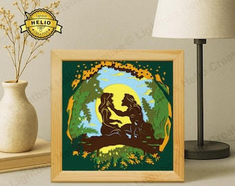 Tarzan och Jane Lightbox SVG, DIY Alla hjärtans dag-par skuggboxmall (digital nedladdning)