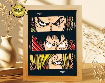Anime Paper Cut Lightbox SVG, Pirates Shadow Box Template for Cricut, Monster Trio
