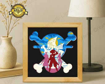 One Piece Lightbox SVG: Luffy, Zoro, Nami & Going Merry Shadow Box Vorlage (Digitaler Download)