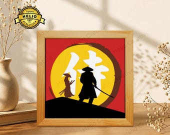Samurai vs Ronin 3D gelaagde schaduwdoos SVG, Japanse krijger lichtbak voor Cricut Silhouette
