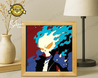 Ghost Rider Shadow Box SVG: Flammender Schädel Halloween Lightbox Template (Digitaler Download)