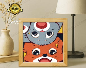 Valentinstag Schatten Box SVG, DIY Fuchs und Kaninchen Paar Lightbox Vorlage (Digitaler Download)