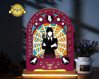 Halloween pop-up lichtbak SVG, gothic meisje schaduwdoos sjabloon voor papierknipsels, Cricut