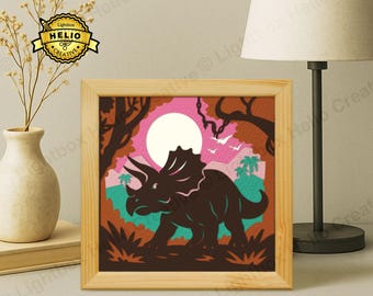 Dinosaur Lightbox SVG: DIY Triceratops Shadow Box Template (Digital Download)