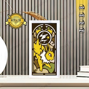 File SVG DXF di Pokemon Jolteon 3D Lightbox, Shadow Box fai da te per Cricut, carta tagliata a mano