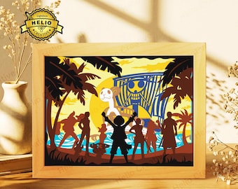 Anime 3D gelaagde schaduwdoos SVG, Straw Hat Pirates Lightbox-sjabloon voor Cricut Silhouette