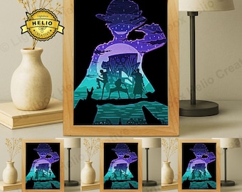 Anpassen One Piece Lightbox SVG: Strohhut Piraten Schatten Box Vorlage, 4 Optionen (Digitaler Download)