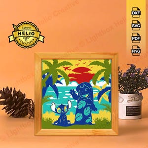 Lilo & Stitch 3D Lightbox SVG DXF Files, DIY Stitch Shadow Box for Cricut, Silhouette, Hand Cut Layered Paper Art, Ohana Disney Lightbox