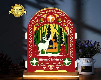 Christmas Pop-up Lightbox SVG, Deer Forest Shadow Box Template for Paper Cut, Cricut, Silhouette