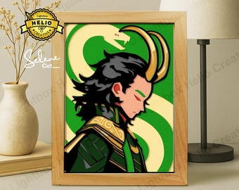 Loki Gott des Unheils Shadow Box SVG: Nordische Mythologie Lightbox Template, Schlange (Digitaler Download)