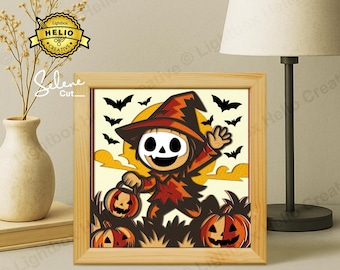 Halloween Lightbox SVG, DIY Scarecrow Jack O Lantern Shadow Box Template (Digital Download)