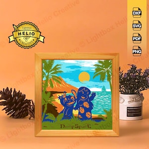 Lilo & Stitch 2 3D Lightbox SVG DXF Files, DIY Lilo and Stitch Shadow Box for Cricut, CnC, Hand Cut Paper Art, Disney Ohana Fanart