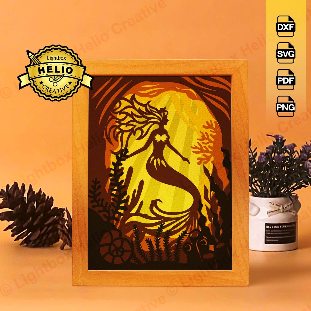 Mermaid 3D Lightbox SVG DXF Files, DIY Shadow Box for Cricut, Hand Cut ...