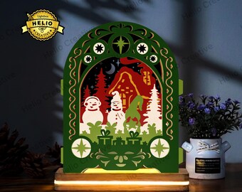 Christmas Pop-up Lightbox SVG, Gnome Shadow Box Template for Paper Cut, Cricut, Silhouette