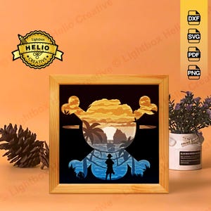 One Piece 7 3D Lightbox SVG DXF Files, DIY One Piece Shadow Box for Cricut, CnC Cut, Hand Cut Paper Art, Jolly Roger, Straw Hat Skull