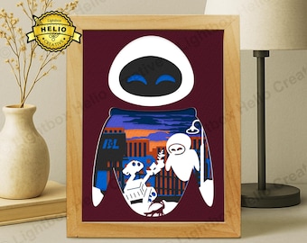 Wall-E and Eve 3D Lightbox SVG: Valentinstag Schattenbox Vorlage (Digitaler Download)