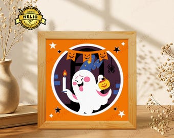 Spook Halloween 3D gelaagde schaduwdoos SVG, Trick or Treat lichtbak sjabloon voor Cricut
