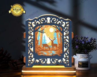 Deers Pop-up Lightbox SVG, Shadow Box Template for Paper Cut, Cricut, Silhouette