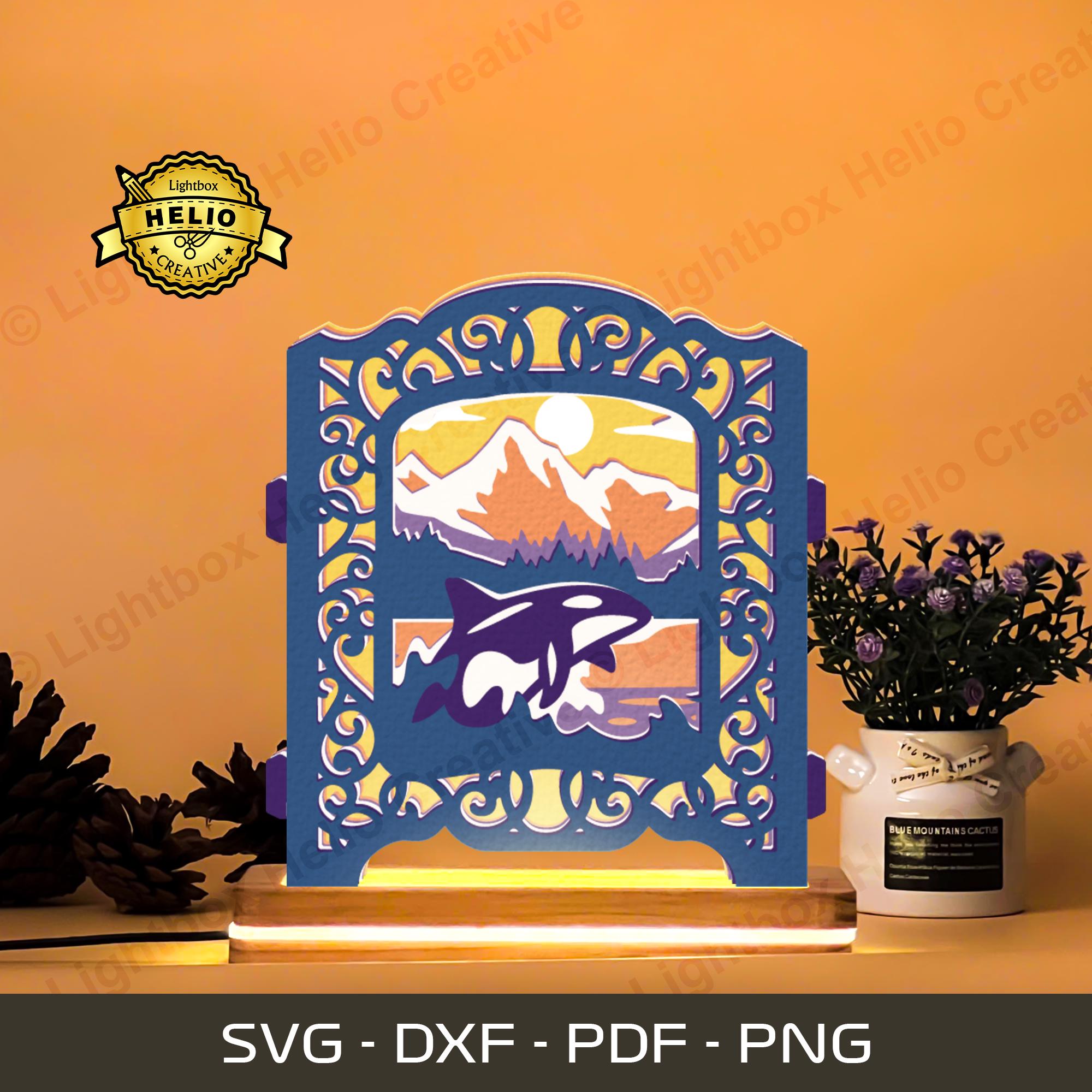 Orca 3D Pop-up Lightbox SVG, DIY Ocean Shadow Box Template (digital ...