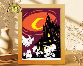 Trick or Treat spookje uit papier gesneden schaduwdoos SVG, Halloween lichtbak sjabloon voor Cricut
