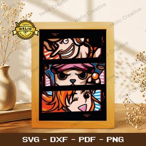 Anime-Piraten-3D-Schattenbox (SVG-Datei, Leuchtkasten-Vorlage, Cricut-Schnittdatei, Schwaches Trio)