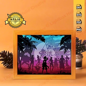 One Piece #4 Lightbox SVG: Strohhut-Crew mit Tausend sonnigen Schattenbox-Vorlage