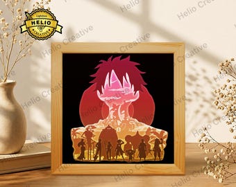 Anime papieren knipsel lightbox SVG, Straw Hat Pirates schaduwbox sjabloon voor Cricut, Silhouette