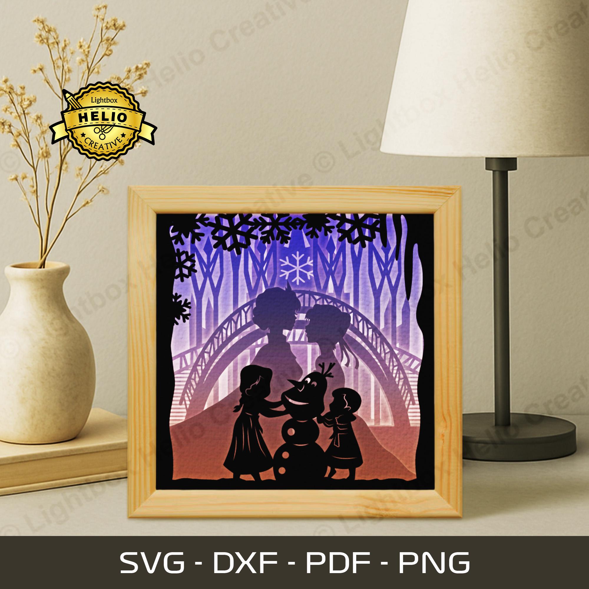 Frozen Elsa and Anna 3D Lightbox SVG: DIY Disney Shadow Box Template ...