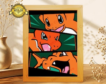 Anime 3D gelaagde schaduwdoos SVG, cartoonstijl frame lightbox sjabloon voor Cricut Silhouette