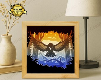 Hochfliegender Adler 3D Lightbox SVG: Fliegender Adler Schattenbox Vorlage (Digitaler Download)