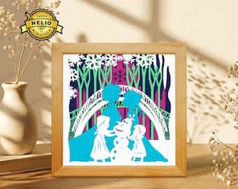 Cartoon Characters Paper Cut Lightbox SVG, Snow Princess Shadow Box Template for Cricut, Silhouette