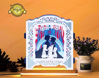 Frozen Elsa and Anna Pop-up Lightbox SVG: DIY Disney Shadow Box Template (Digital Download)