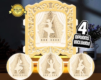Ballerina Dance Pop-up Lightbox SVG, 3D Layered Shadow Box Template with 4 Options