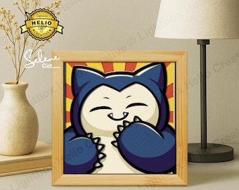 Pokemon Snorlax Vintage Portrait Shadow Box SVG, DIY Anime Lightbox Template (Digital Download), Retro Design