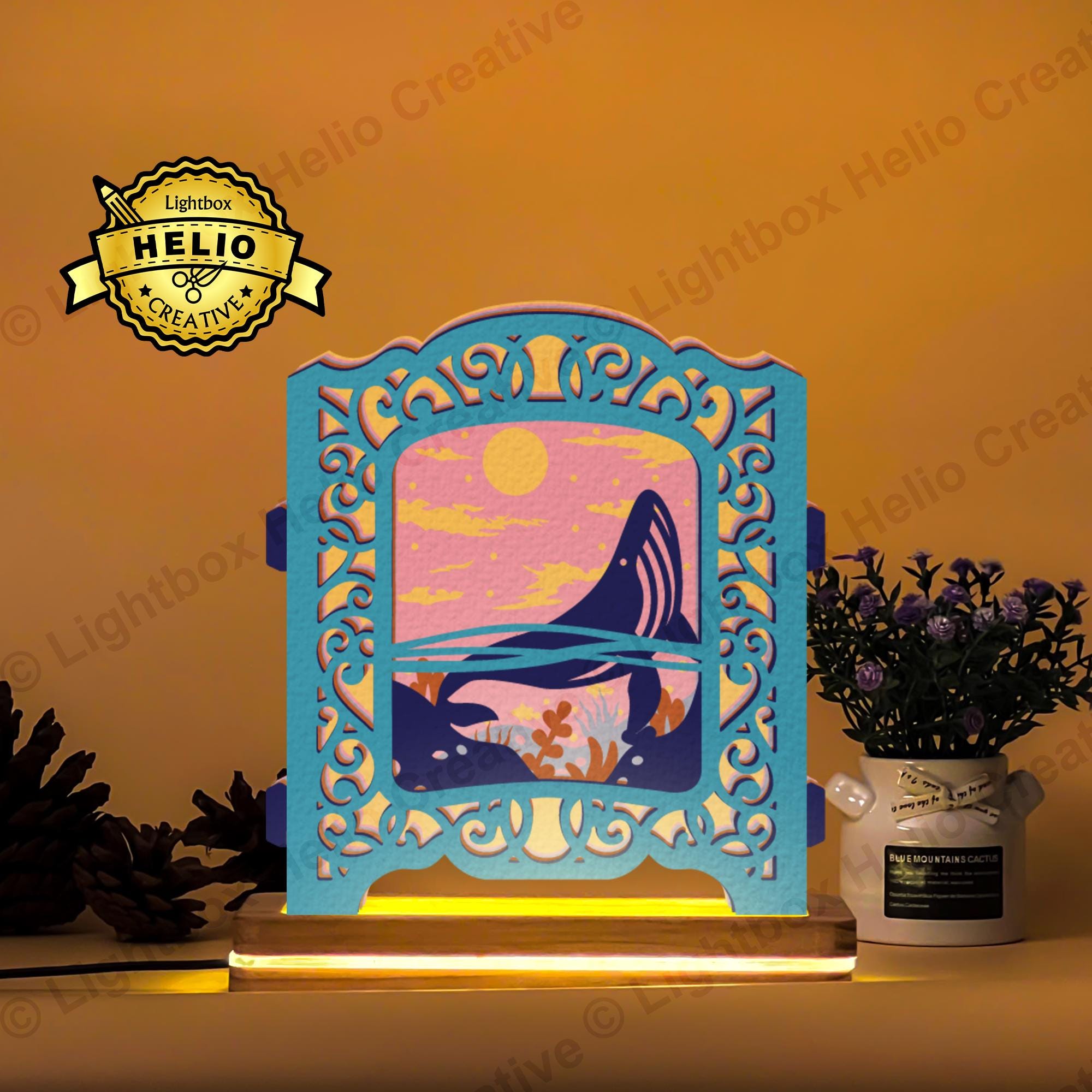 Whale 3D Paper Cut Pop-up Lightbox SVG, Shadow Box Template for Cricut ...