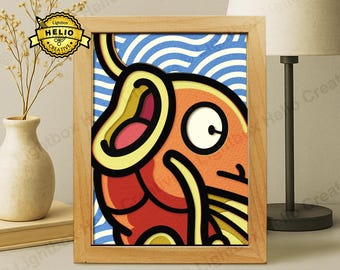 Karpador Portrait Lightbox SVG: Pokemon Schatten Box Vorlage (Digitaler Download)