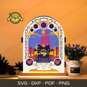 Mickey und Minnie Pop-up Lightbox SVG: DIY Valentinstag Schattenbox Vorlage (Digitaler Download)