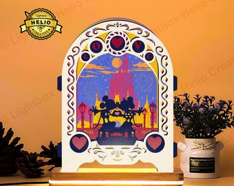 Mickey und Minnie Pop-up Lightbox SVG: DIY Valentinstag Schattenbox Vorlage (Digitaler Download)