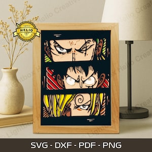 One Piece Split Panel Lightbox SVG: Zoro, Ruffy & Sanji Shadow Box Vorlage (Digitaler Download)