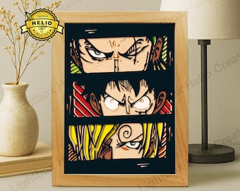 One Piece Split Panel Lightbox SVG: Zoro, Ruffy & Sanji Shadow Box Vorlage (Digitaler Download)