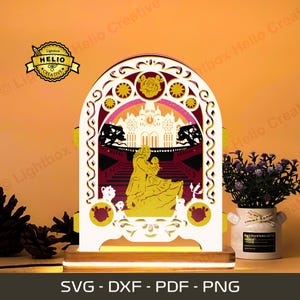 Beauty and the Beast Pop-up Lightbox SVG, DIY Disney Princess Shadow Box Template (Digital Download)