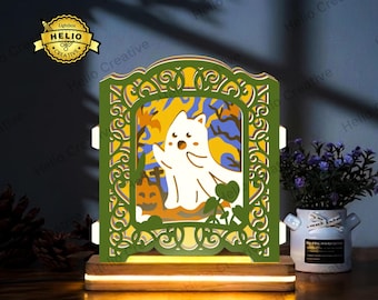 Halloween pop-up lichtbak SVG: Spookkat schaduwdoos sjabloon, Cricut, lasersnijden, Silhouette