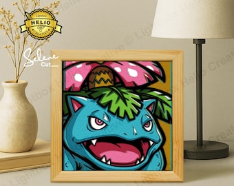 Pokemon Venusaur Portrait Lightbox SVG, Anime Schatten Box Vorlage (Digitaler Download)
