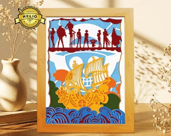 Anime Paper Cut Lightbox SVG, Straw Hat Pirates Shadow Box Template for Cricut, Silhouette