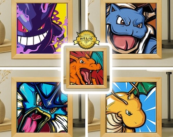 Pokémon Portret Lightbox SVG Bundel, DIY Anime Schaduwdoos Sjabloon (Digitale Download)