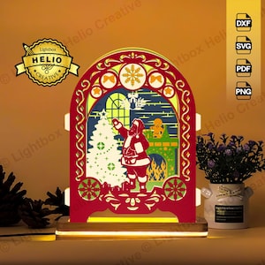 Christmas Santa Claus 3D Pop-up Lightbox SVG DXF Files, DIY Xmas Shadow Box for Cricut, Hand Cut Paper Art